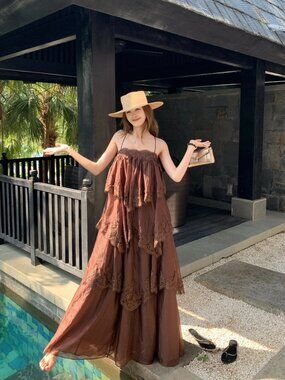 AJE Ophelia Lace Gown - Chocolate